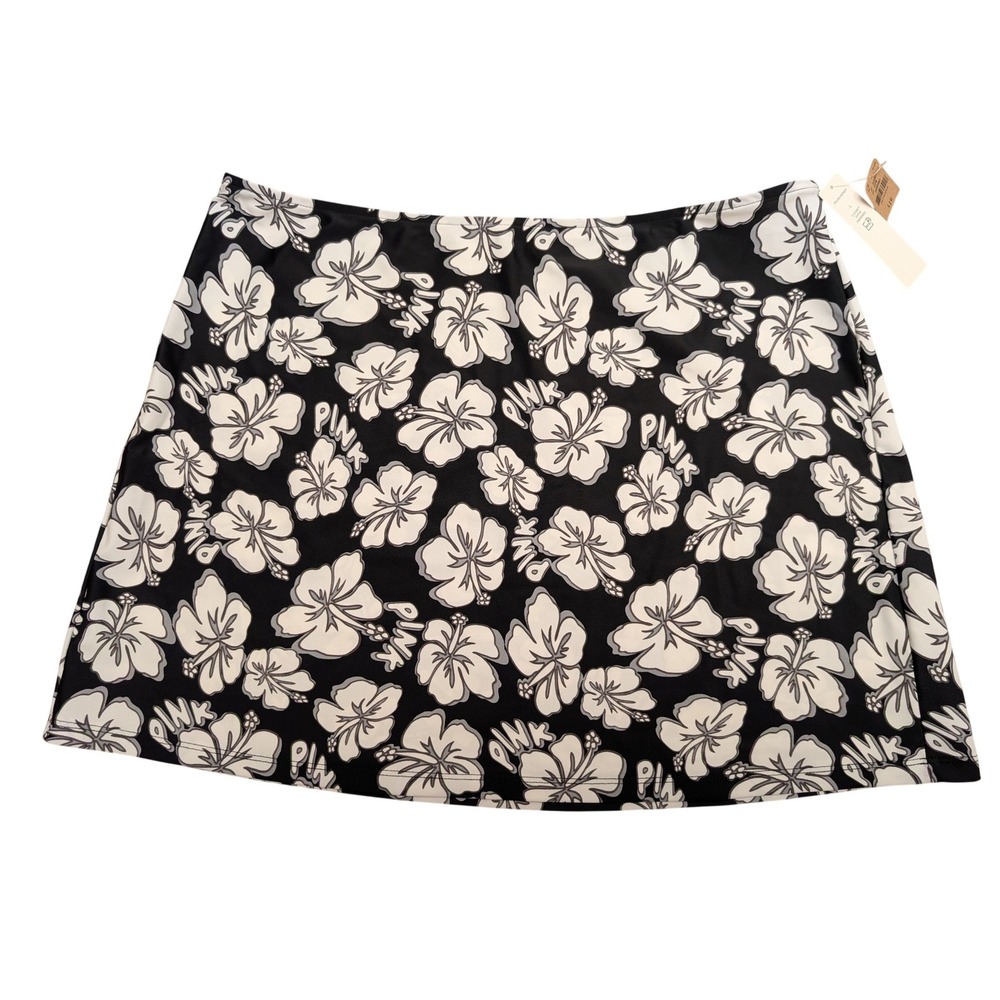 PINK Victoria's Secret Hibiscus Floral Mini Skirt Swim Coverup Black Tropical